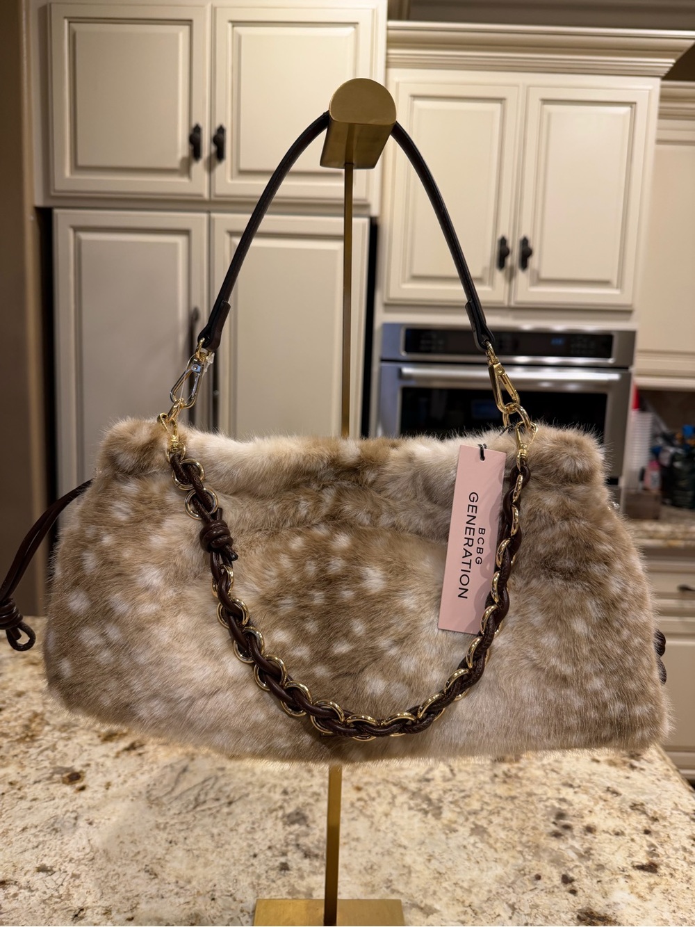 BCBG GENERATION Faux Fur Shoulder Bag in Taupe Brown